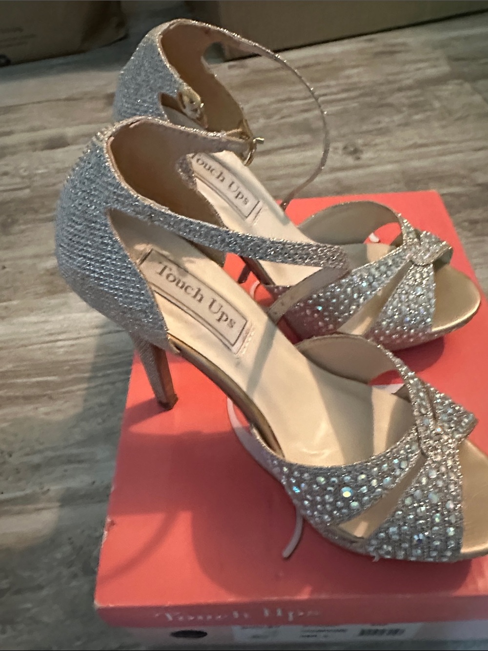 Touch Ups Silver Rhinestone Open-Toe Ankle-Strap Heels